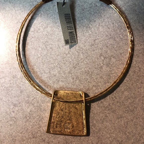 Robert Lee Morris Gold Tone Wire Collar Necklace Geometric Turquoise Pendant NWT - Picture 9 of 12